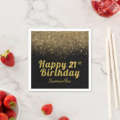 黒モダンと金ゴールドグリッターAny Age誕生日 スタンダードカクテルナプキン (インサイチュ)