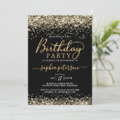 黒モダンと金ゴールドグリッターAny Age誕生日 招待状 (スタンド正面)