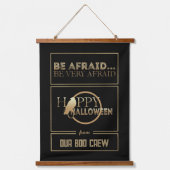 黒モダンと金ゴールドシック大人ハッピーハローウィン 吊り下げ型タペストリー (正面)