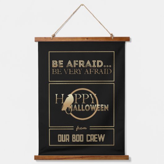 黒モダンと金ゴールドシック大人ハッピーハローウィン 吊り下げ型タペストリー (正面)