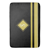 黒モダンと金ゴールドスストライプファミリーモノグラム バスマット (正面縦)