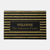 黒モダンと金ゴールドストライプの ドアマット (正面)