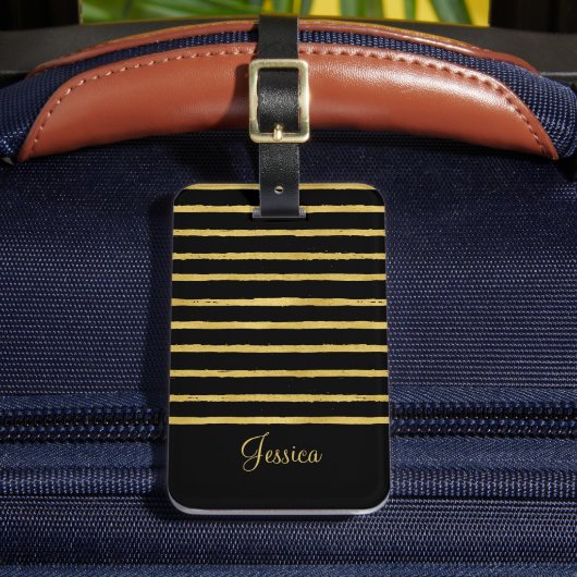 黒モダンと金ゴールドストライプ ラゲッジタグ (正面インサイチュ2)