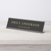 黒モダンと金ゴールドパーソナライズされた デスクネームプレート (正面)