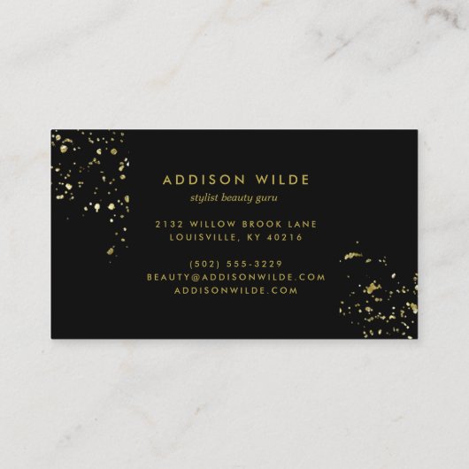 黒モダンと金ゴールドフレークスシックスタイリッシュ 名刺 (裏面)