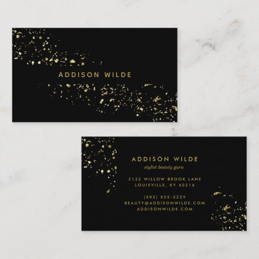 黒モダンと金ゴールドフレークスシックスタイリッシュ 名刺 (正面/裏面)