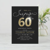 黒モダンと金ゴールド大人の驚き60歳の誕生日 招待状 (スタンド正面)