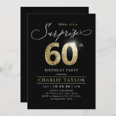 黒モダンと金ゴールド大人の驚き60歳の誕生日 招待状 (正面/裏面)