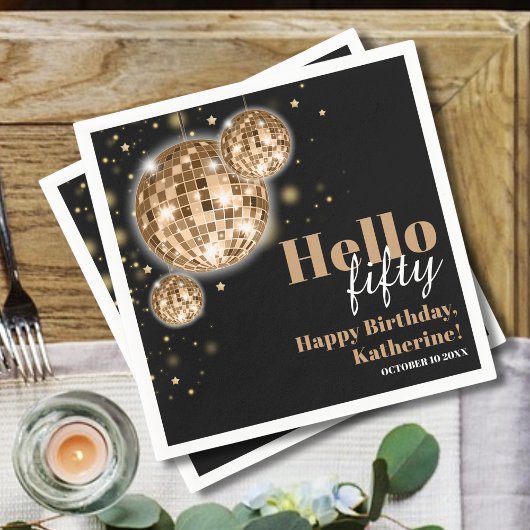 黒モダンと金ゴールド女子ハッピー50誕生日 スタンダードカクテルナプキン