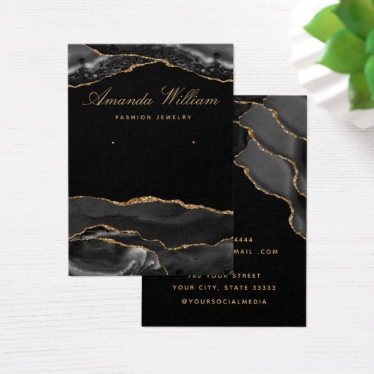 黒モダンと金ゴールド瑪瑙のイヤリングディスプレイカード (デスク)