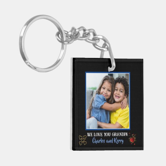黒モダンと金ゴールド私たちはあなたのグランドパ写真を愛している キーホルダー (正面左)