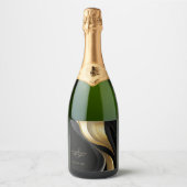 黒モダンと金ゴールド結婚の スパークリングワインラベル (正面)