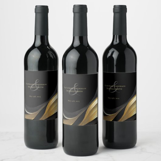 黒モダンと金ゴールド結婚の ワインラベル (ボトル)
