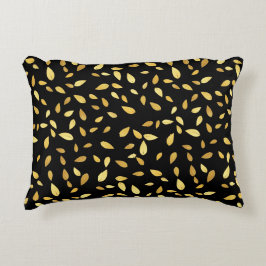 黒モダンと金ゴールド葉のパターン アクセントクッション