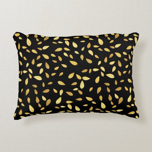 黒モダンと金ゴールド葉のパターン アクセントクッション (正面)