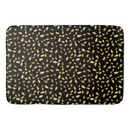 黒モダンと金ゴールド葉のパターン バスマット