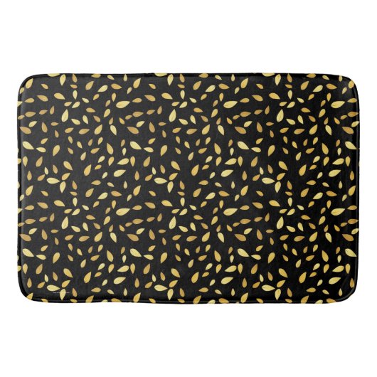 黒モダンと金ゴールド葉のパターン バスマット (正面)