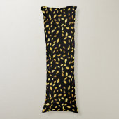 黒モダンと金ゴールド葉のパターン ボディピロー (正面縦)