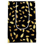 黒モダンと金ゴールド葉のパターン ミディアムペーパーバッグ (裏面)