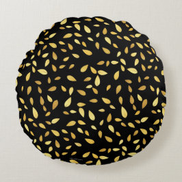 黒モダンと金ゴールド葉のパターン ラウンドクッション