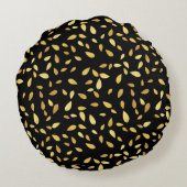 黒モダンと金ゴールド葉のパターン ラウンドクッション (裏面)