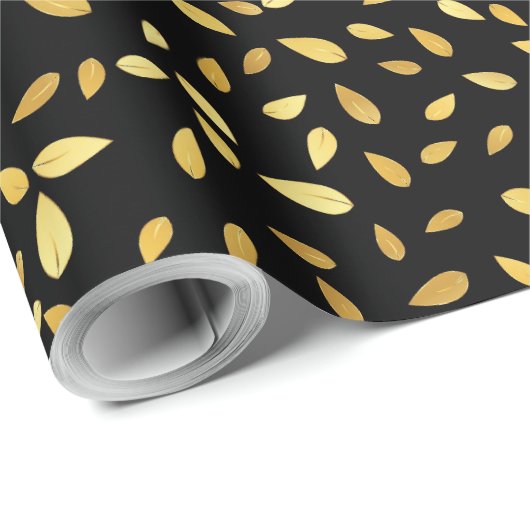 黒モダンと金ゴールド葉のパターン ラッピングペーパー (ロールコーナー)