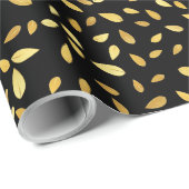 黒モダンと金ゴールド葉のパターン ラッピングペーパー (ロールコーナー)