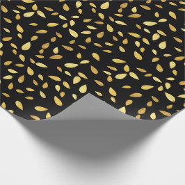 黒モダンと金ゴールド葉のパターン ラッピングペーパー