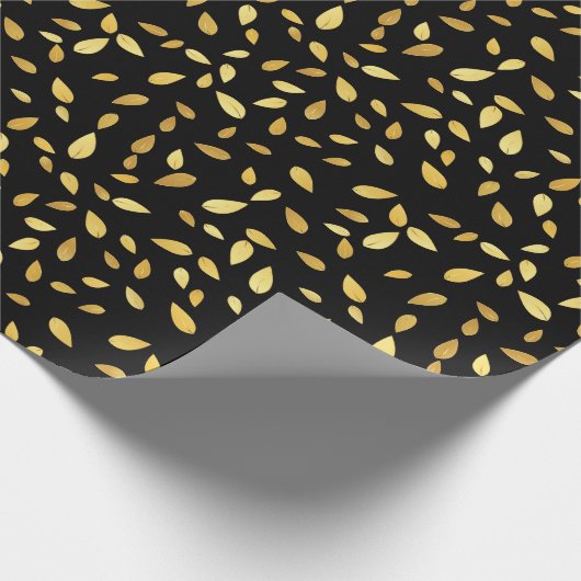 黒モダンと金ゴールド葉のパターン ラッピングペーパー (角)