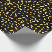 黒モダンと金ゴールド葉のパターン ラッピングペーパー (角)