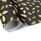 黒モダンと金ゴールド葉のパターン ラッピングペーパー (ロールコーナー)