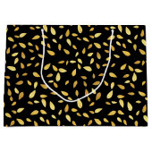黒モダンと金ゴールド葉のパターン ラージペーパーバッグ (正面)