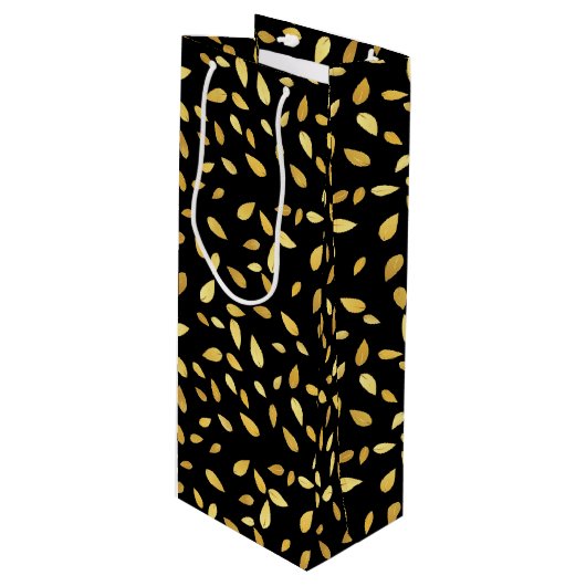 黒モダンと金ゴールド葉のパターン ワインギフトバッグ (正面アングル)