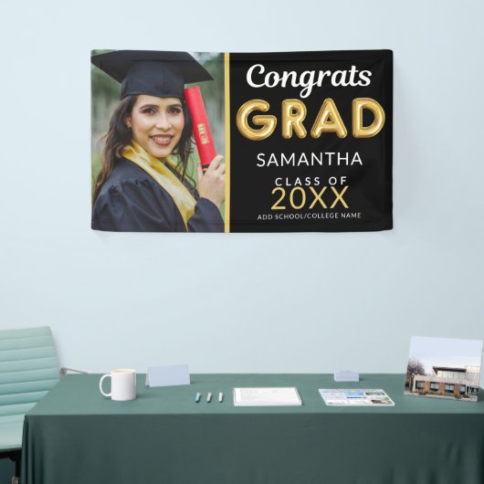 黒モダンと金ゴールド1フォトおめでとうグラード 横断幕 (トレードショー)