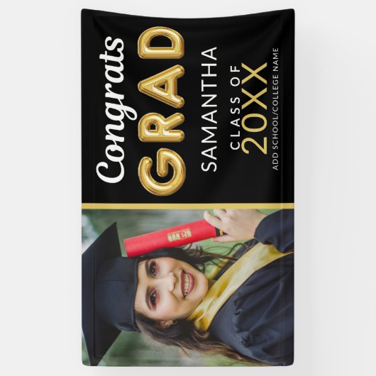 黒モダンと金ゴールド1フォトおめでとうグラード 横断幕 (縦)