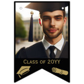 黒モダンと金ゴールド16-Photo Grad Cap、ディプロマ バンティングフラッグ (第2の旗)