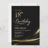 黒モダンと金ゴールド18th誕生日パーティー 招待状 (正面)