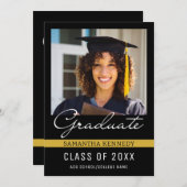 黒モダンと金ゴールド2025の卒業写真 招待状 (正面/裏面)