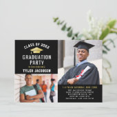 黒モダンと金ゴールド2025写真大学院パーティー 招待状 (スタンド正面)