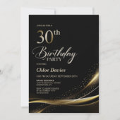 黒モダンと金ゴールド30歳の誕生日パーティー 招待状 (正面)