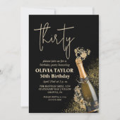 黒モダンと金ゴールド30th誕生日シャンパン 招待状 (正面)