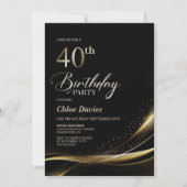 黒モダンと金ゴールド40歳の誕生日パーティー 招待状 (正面)