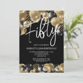 黒モダンと金ゴールド50番目の誕生日招待状 招待状 (スタンド正面)