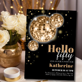 黒モダンと金ゴールド50誕生日 招待状