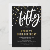 黒モダンと金ゴールド50th誕生日パーティーへの招待 招待状 (正面)