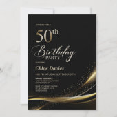 黒モダンと金ゴールド50th誕生日パーティー 招待状 (正面)