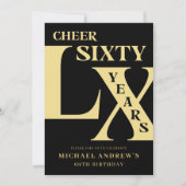 黒モダンと金ゴールド60番目の誕生日招待状 招待状 (正面)
