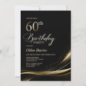 黒モダンと金ゴールド60th誕生日パーティー 招待状 (正面)