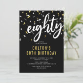黒モダンと金ゴールド80th誕生日パーティーへの招待 招待状 (スタンド正面)