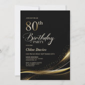 黒モダンと金ゴールド80th誕生日パーティー 招待状 (正面)